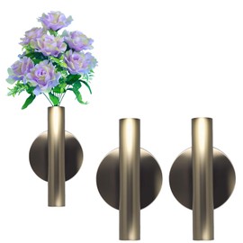 Gold Wall Decor, Plant Wall Vase Metal Tube Decoration Holder Used to Display Dried Flowers, Fake Flowers, Also Suitable for Gravestone Memorial Decoration (2 Pcs Bronze)