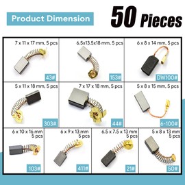 Electric Motor Carbon Brushes for Power Tools Repair Maintenance, Set of 50 PCS in 10 Different Sizes for Angle Grinders, Electric Hammer Drills, Circular Saws