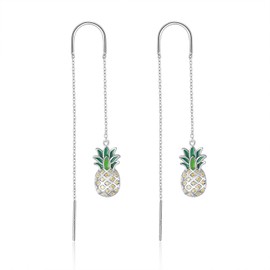 Pineapple Threader Earrings for Women Sterling Silver Pull Through Long Chain Pineapple Earrings Jewelry Christmas Gift for Women