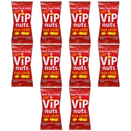 New York Delhi ViPnuts, Hot Chilli Flavoured Peanuts, Vegan, Gluten Free, High Protein. 10 x 63g