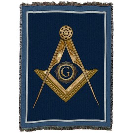 Pure Country Weavers Masonic Gold Square and Compas Blanket XL - Gift Tapestry Throw Woven from Cotton - Made in The USA (82x62)