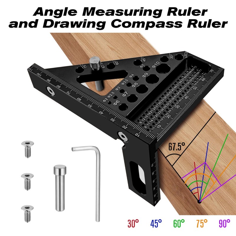 3D Speed Square Tools 22.5-90° Aluminum Alloy Combination Set Square