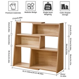 Aibiju Expandable Bookcase, 3-Tier Ladder Open Storage Bookshelf, Storage Organizer Bookcase for Study Office Living Room, Oak YD-BC005R
