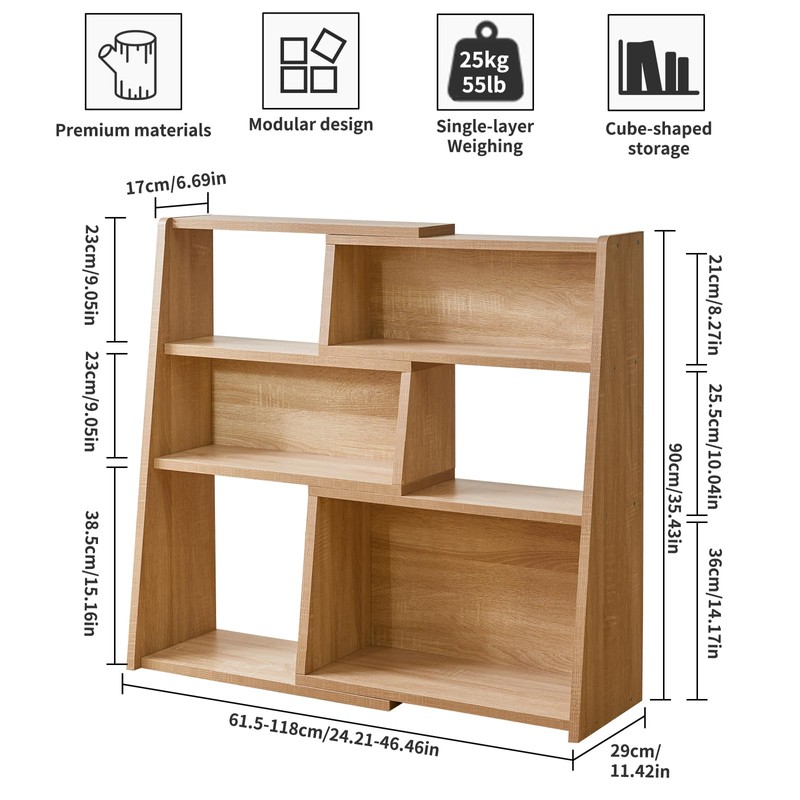 Aibiju Expandable Bookcase, 3-Tier Ladder Open Storage Bookshelf, Storage Organizer