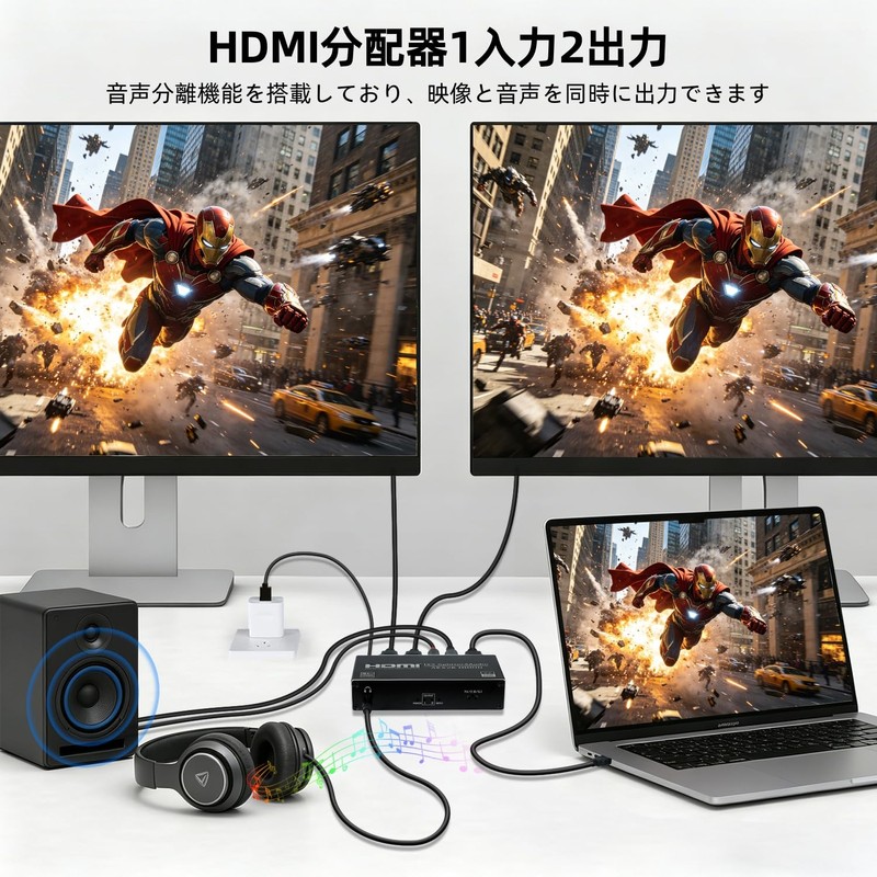 HDMI Splitter, 1 Input, 2 Outputs, HDCP2.2 Discresion, 4K @