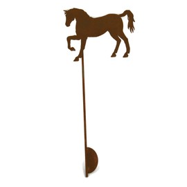 Pets and Farm Animals Metal Garden Landscape Stake (9" Wide Horse on Stake, Naturally Rusted)