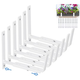 HFHOME 6 PCS Adjustable Planter Box Brackets (6 to 12.5 in), Universal Window Box Brackets, Heavy Duty Metal Flower Box Wall Mounting Hooks for Balcony, Fences, Patio, and Garden - White