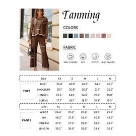 Tanming Women's 2 Piece Outfits Long Sleeve Knit Sweater Top Wide Leg Pants Lounge Sets Tracksuits (Brown-S)