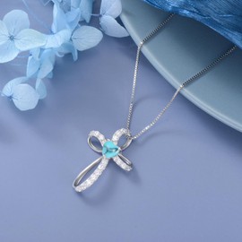 Sterling Silver Cross Necklace for Women Birthstone/Opal/Turquoise/Moonstone/Simulated Diamond/Moss Agate/Freshwater Pearl Necklace Jewelry - Birthday Gift Christmas Gift, Sterling Silver, Cubic Zirconia