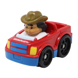 Fisher-Price Little-People Wheelies Pickup Truck with Driver - Red Truck with Non-Removable Figure Wearing Brown Cowboy Hat