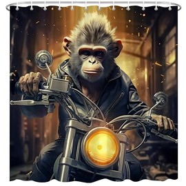 EUBTPA Funny Shower Curtain Humorous Animal Monkey Gorilla Riding Motorcycle Bath Decor Polyester Fabric Curtains with Hook 70X70 Inch