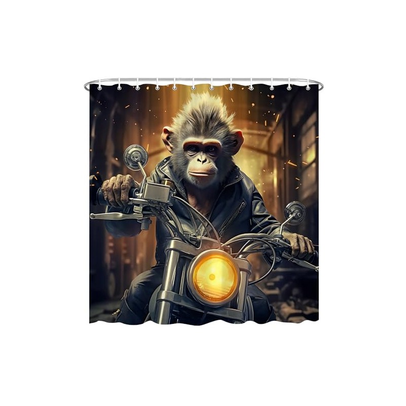 EUBTPA Funny Shower Curtain Humorous Animal Monkey Gorilla Riding Motorcycle