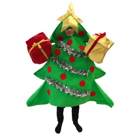 Niceyoeuk Adults Kids Christmas Tree Costume Cosplay Set Green Xmas Tree Shaped Stage Performance Costume+Gift Shaped Shoes Unisex Clothes Set (Green Adults, One Size)