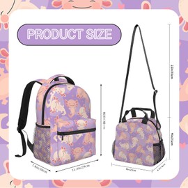 ZVUZVO 2pcs Axolotl Prints Backpack Gifts For Teen Girls Boys, Bookbag And Lunch Bag Set, School Daypack Students Knapsack