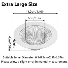 Sink Drain Strainer, 2Pcs Stainless Steel Kitchen Sink Filter Mesh Hair Catcher Basket for Kitchen Bathroom Bathtub Shower Floor Drain, 11cm/4.4 Inch (Extra Large)