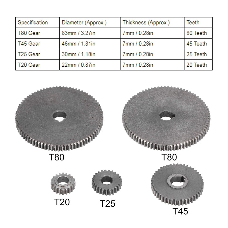 5Pcs Lathe Gear Metal Mini T80 T45 T25 T20 Accessory