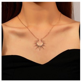 Cimenexe Gothic Spikes Rivets Choker Necklace Gold Sunburst Pendant Necklace Rising Sun Choker Necklace Vintage Sunburst Collar Necklace Jewellery for Women and Girls Gifts
