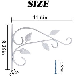 RONYOUNG 4PCS Hanging Plant Bracket 12in Metal Wrought Iron Planter Hooks Wall Mounted Decorative Hanger Hook for Hanging Indoor Outdoor Planter Flower Pot Bird Feeder Wind Chime Lanterns (White)