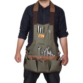 BULL TOOLS Bt 19-1101 Heavy Weight 15 Oz. Dyed Duck Cotton Canvas 16 Pocket Utility Smart Tool Waist Apron - Olive Drab - (Tools are not included)