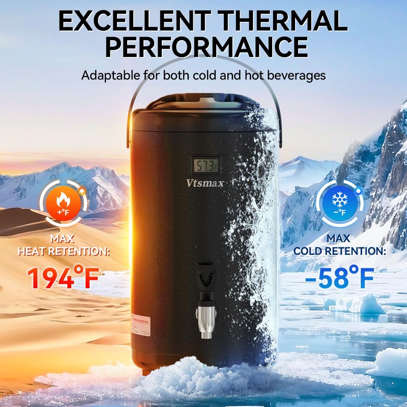 Commercial 2-Gallon Beverage Dispenser with Temperature Display, Black