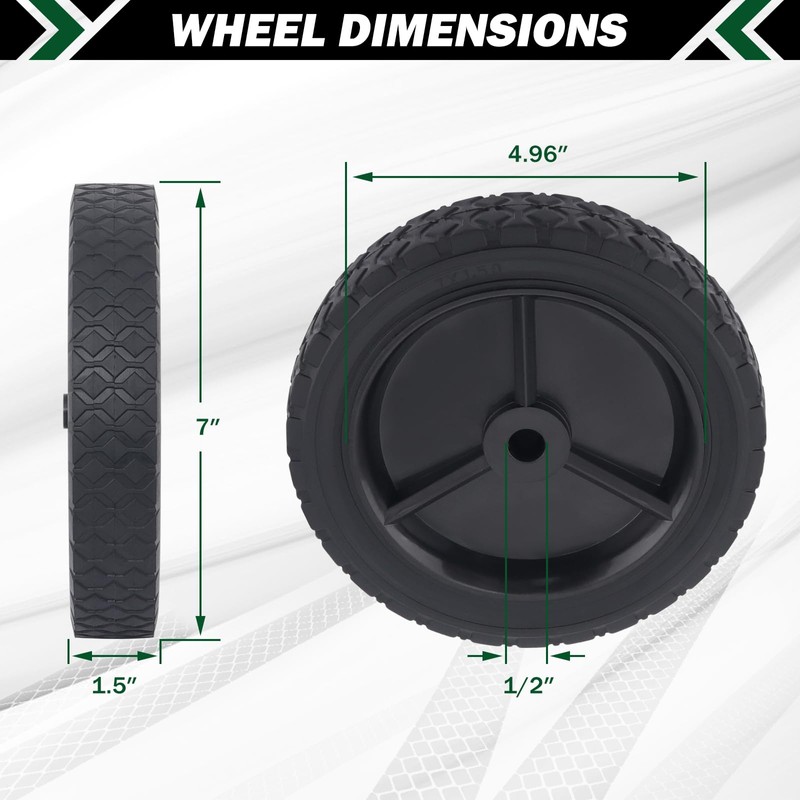 CheeMuii 7 Inch Lawn Mower Wheels 2 Pcs 7" Black