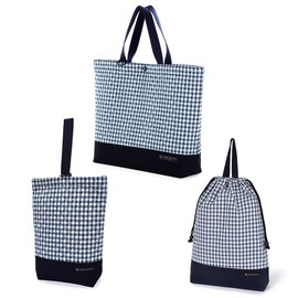 COLORFUL CANDY STYLE NJ500900 Bag, Drawstring 3-Piece Set, Lesson Bag, Shoe Case, Drawstring Bag, Large for School Entrance, Cool, Boys, Checkered Large, Navy Blue
