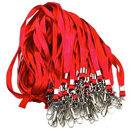 Red Lanyards 100 Pcs Lanyard for Id Badges Flat Lanyard with Badge Clip with J-Hook