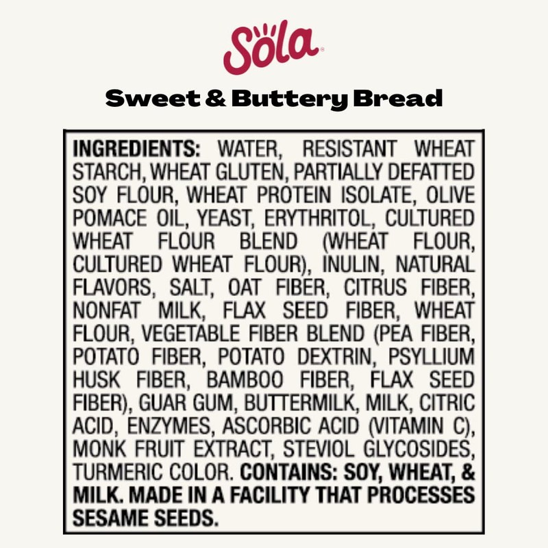 Sola Keto Sweet & Buttery White Bread - Delicious Non-GMO,
