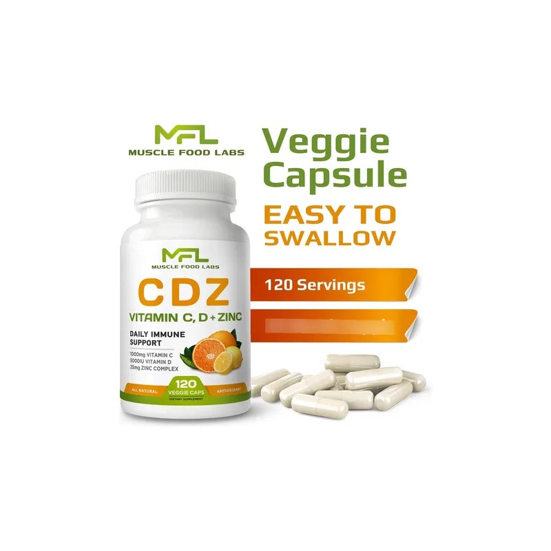 Muscle Food Labs Vitamina C 1000mg D3 Zinc 120 Cápsulas