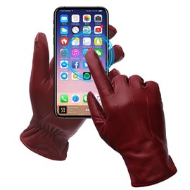 Mens Luxury Nappa Lambskin Leather Gloves Winter Warm Touchscreen Gloves Cashmere Lining,Oxblood,XL