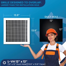 [12 x 12 Duct Hole] Vent Cover. Aluminum Double Deflection Adjustable Air Supply HVAC Sidewall or Ceiling Grille Register Without Damper - Full Control Vert/Hor. Airflow Direction [13.6x13.6"Face]
