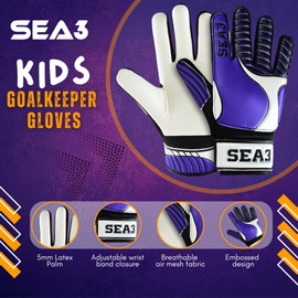 SEA3 Unisex Kids Boys Children's Junior Football Goalkeeper Sports Soccer Training Goalie Gloves, Purple - Size 7: S and M Adult