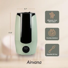 Airvana 2.25 Gallon (8.5 Liter) Top Fill Digital Humidifier with LED Display Screen, Sleep Mode, and Coverage up to 757 Square Feet, AV200HUM Sage