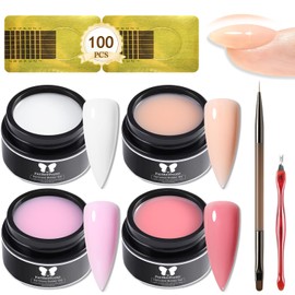 4 Colors Builder Gel Nail Kit, Polygel Extension with Forms
