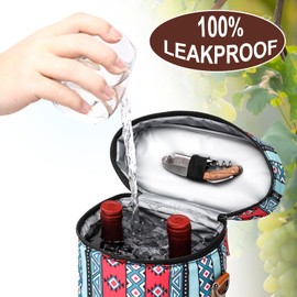 Wine Cooler Bag 2 Bottle, Insulated Wine Carrier Tote Bag with Padded Divider & Adjustable Shoulder Strap, Wine Bottle Tote for Travel, BYOB, Dinner, Party, Christmas | Wine Gift for Women, Men