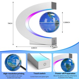 Poojaed Floating Globe Magnetic Levitating Globe Lamp with Multicolor LED Lights, Cool Gadgets C Frame Floating Globe for Office Home Desk Decor, Cool Tech Item for Men Father Husbands Boys and Girls