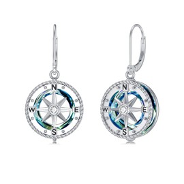 VONALA Compass Earrings for Women Sterling Silver Ocean Compass Dangle Earrings with Circular Crystal Graduation Jewelry Gifts for Her Daughter Women Students, Sterling Silver, Crystal