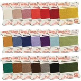 Griffin Silk Bead Cord Perlseide – Size 10 (0.90mm) 21 Color Sampler – 2 Meters per Card – Stainless Steel Needle Attached – for Knotting Pearls, Gemstones, Crystals and Beads
