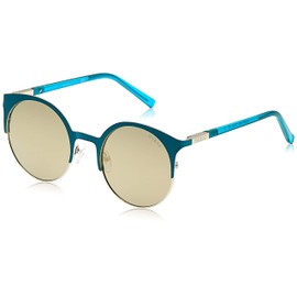GUESS Women's Gu3036 Round Sunglasses, Turquoise & Brown Mirror, 51 mm