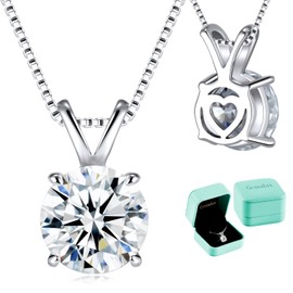 Moissanite Solitaire Necklace for Women, 3 Carat Lab Created Diamond Pendant, D Color VVS1,Heart Back, 18+2" Silver Chain, Gift for Wife, Girlfriend, Mom Yourself on Anniversary, Birthday, Wedding