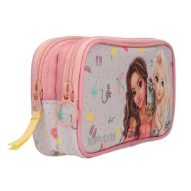 Depesche TOPModel Juicy 13325 Pencil Case in Cream and Pink with Model Motif, Monkey and Colourful Pattern, Pencil Case with Mesh Compartment