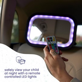 GoldBug Glow Mirror - XL Rear-Facing Baby Car Seat Mirror with Adjustable LED Lighting & Remote Control