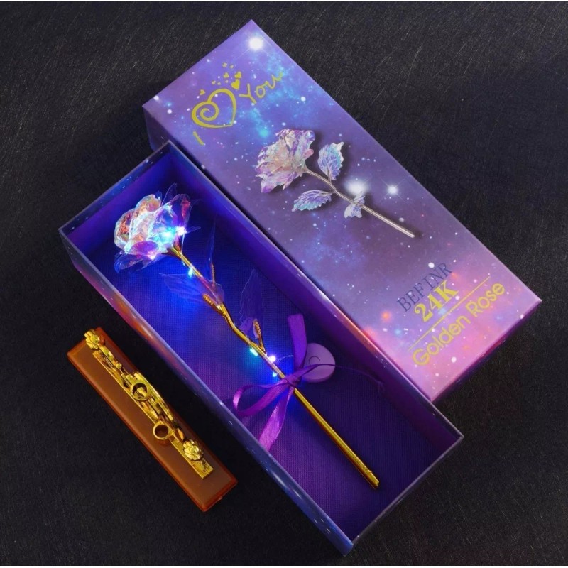 Rosa Led Lov Tornasol Regalo Mamá San Valentin Novia Caja