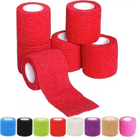 Unbranded 6 Rolls Self Adhesive RED Bandage Wrap Vet Tape, Medical Tape (2 In x 5 Yds)