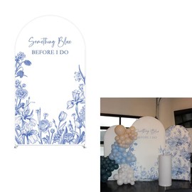 Something Blue Before I Do Arch Backdrop Cover for Bridal Shower Bride to be Parties Arch Spandex Fabric Cover Blue Bloom Floral Toile Party Decors (2.6x6ft,4291)
