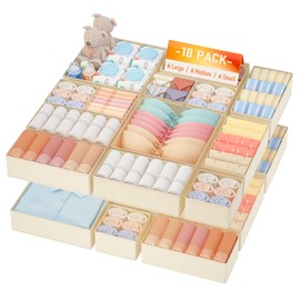 DIMJ Drawer Organizer Clothes Storage- 18 Pack Baby Dresser Organizer for Nursery, Foldable Closet Drawer Organizer Bins for Bedroom Organization, Fabric Storage Dividers for Socks, Underwears, Bras