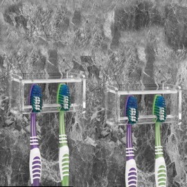 2 Pack Toothbrush Holder Wall Mounted with Cover for Bathroom, 2 Slots Toothbrush Storage Organizer for Shower, Self Adhesive Toothbrush Hanger Rack for Dorm, Cabinet (Clear)