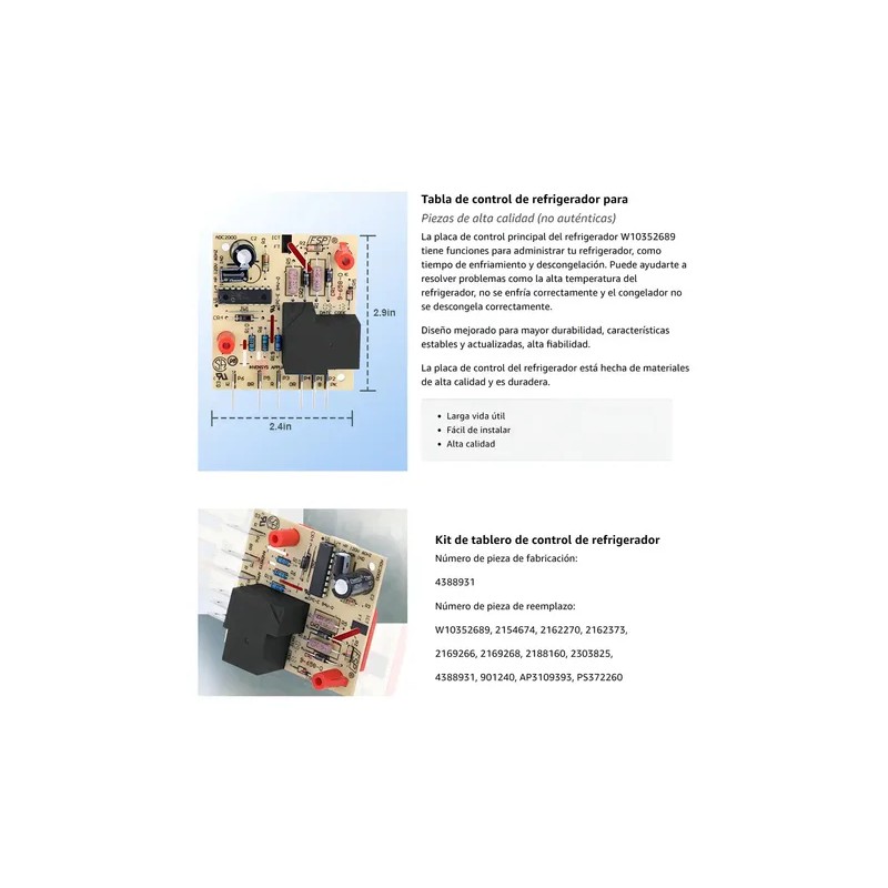Tarjeta Electrónica de Control para Refrigerador Whirlpool W10352689