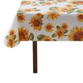 Serafina Home Autumn Thanksgiving Fall Vinyl Flannel Backed Tablecloth - Rustic Farm Vinyl Tablecloth with Flannel Backing Reusable (Sunflowers, 52" x 70")