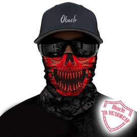Obacle Skull Face Mask Half for Dust Wind UV Sun Protection Seamless 3D Tube Mask Bandana for Men Women Durable Thin Breathable Skeleton Mask Motorcycle Riding Biker (Skull Red Face Open Mouth)
